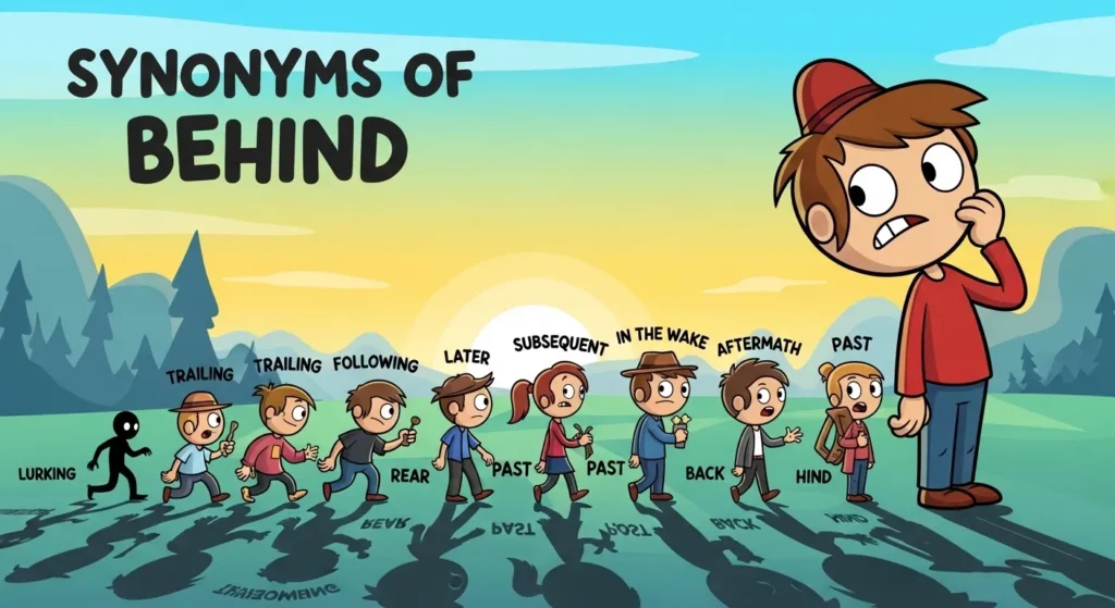 Synonyms for Behind