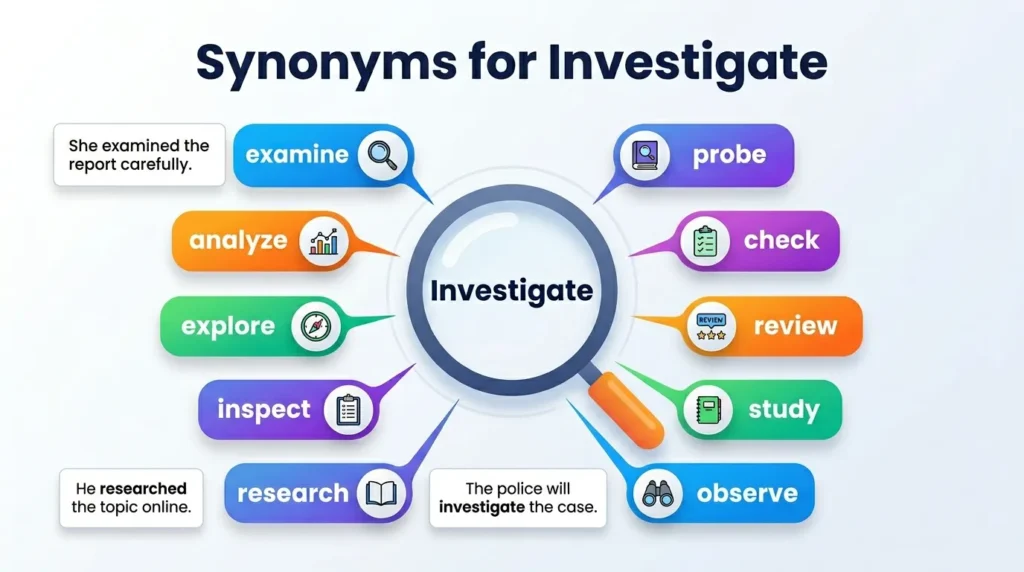 Synonyms for Investigate