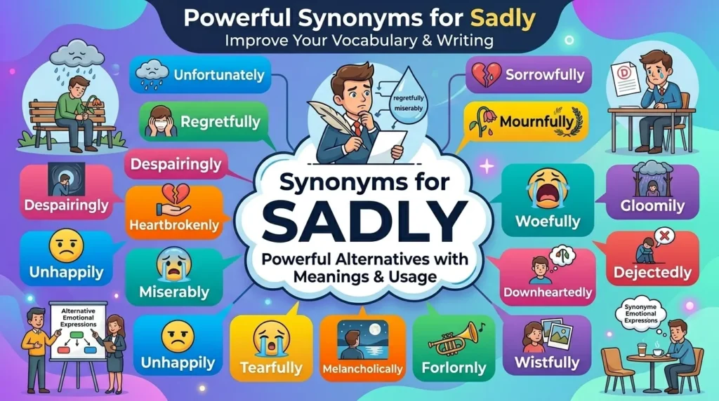 Synonyms for Sadly