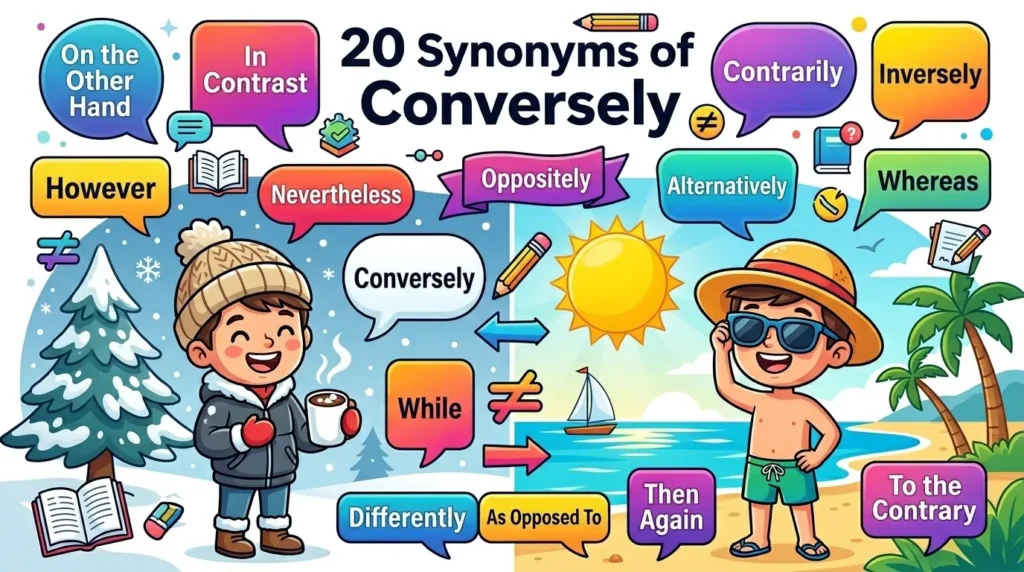 Synonyms of Conversely